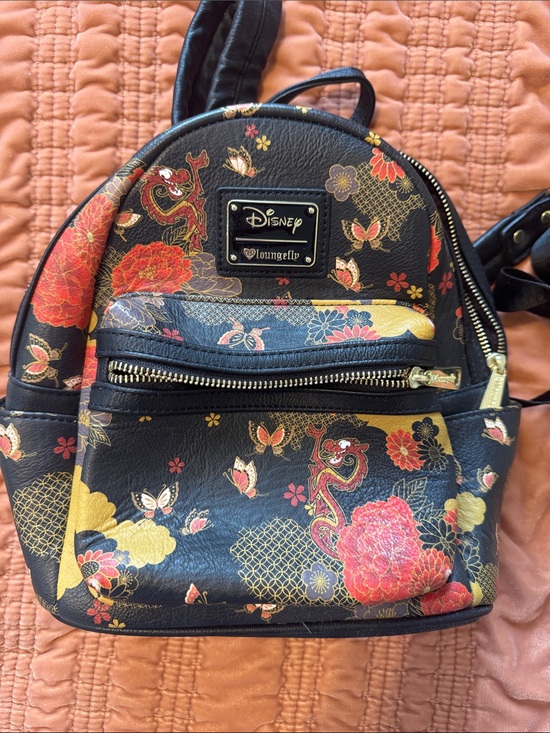 Loungefly Handbags - Loungefly Black Floral & Gold Mini Backpack